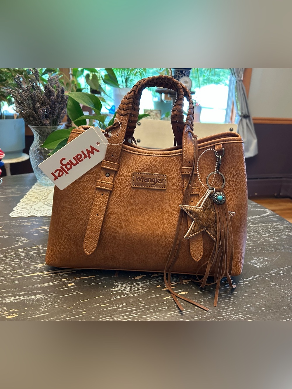 Wrangler hand bag purse with crossbody strap, in brown